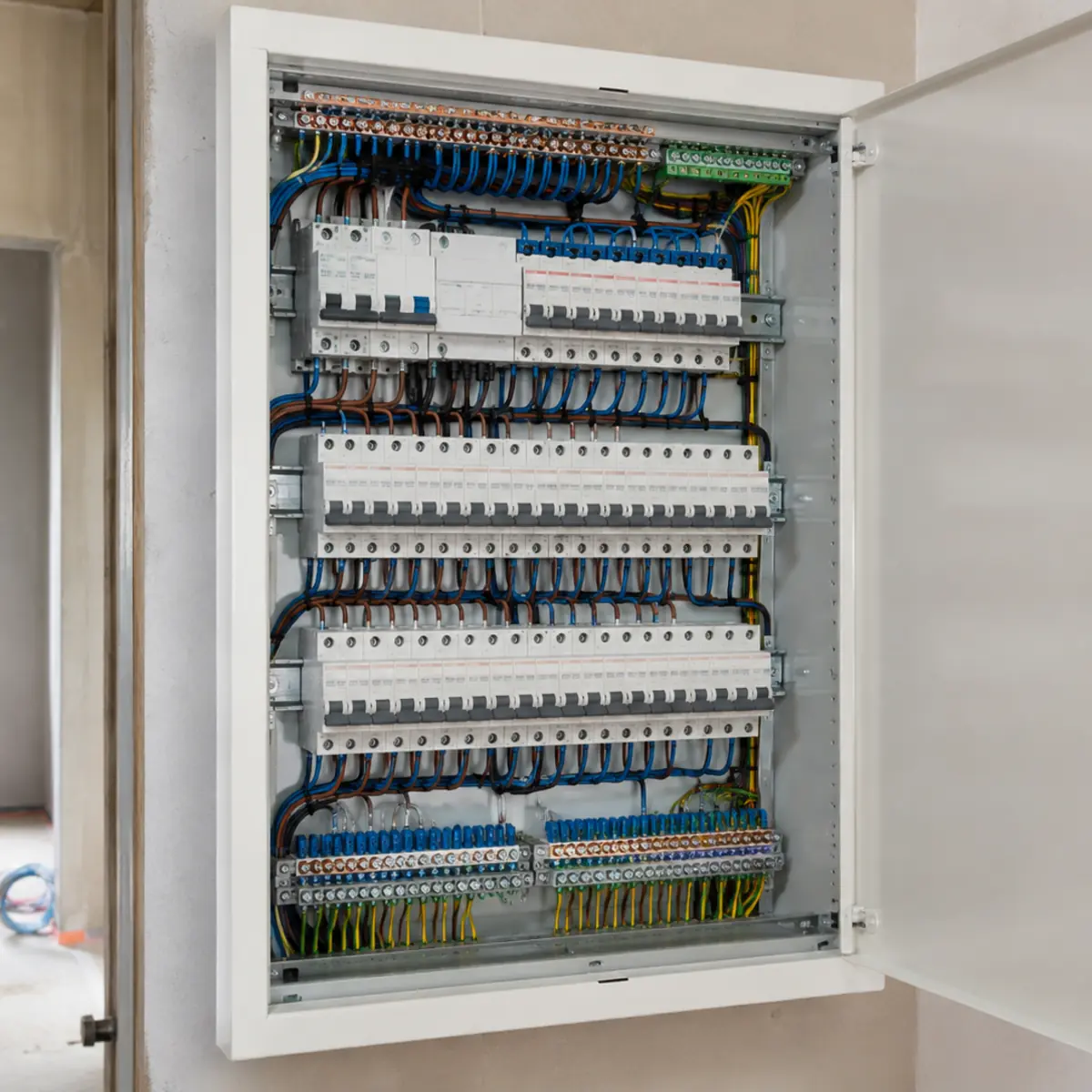 Tableau électrique neuf dans une villa en construction