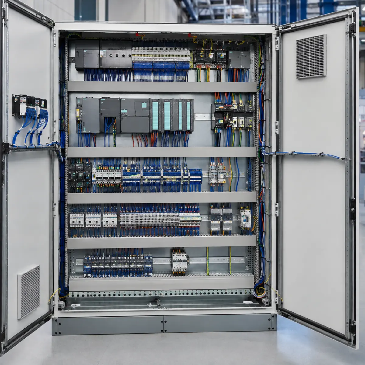 Armoire électrique industrielle au câblage organisé